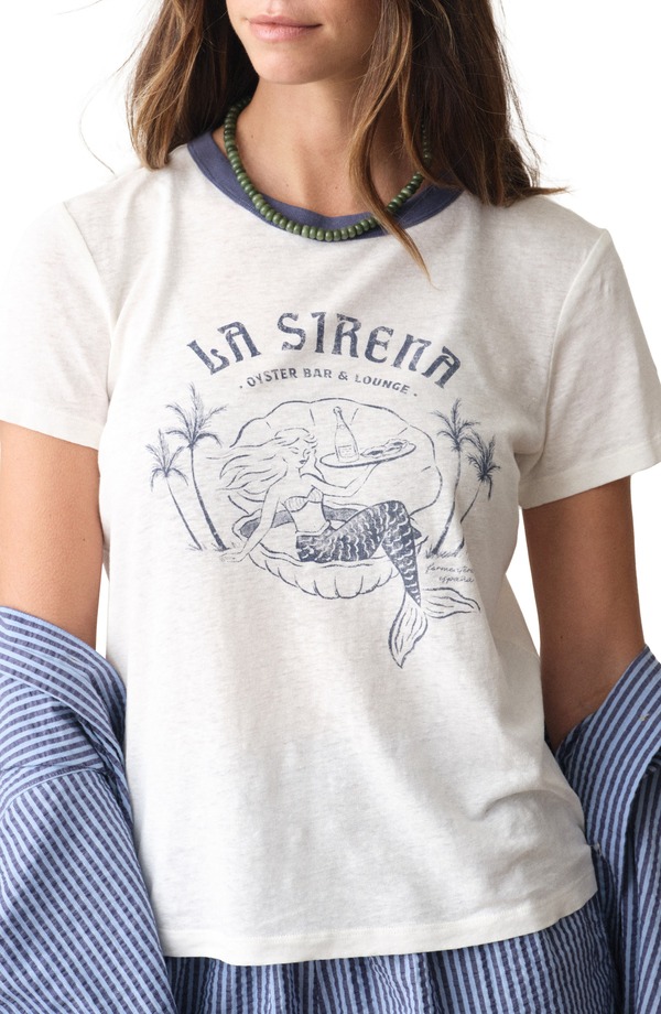 マリーン レイヤー レディース トップス Tシャツ グラフィック Marine Layer La Sirena Ringer Graphic T-Shirt ANTIQUE WHITE ホワイト|ReVida 店