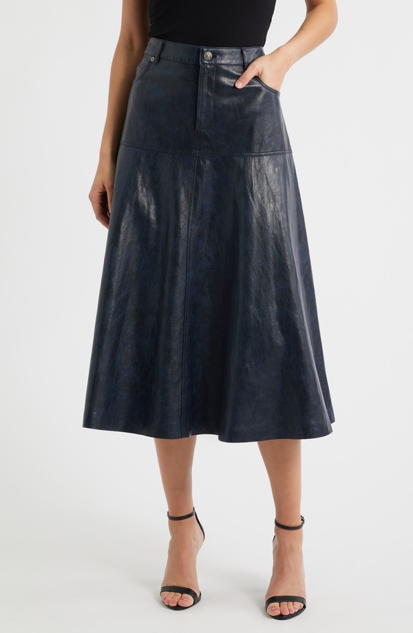コビーハルペリン レディース ボトムスカート ミディ レザー フェイクレザー KOBI HALPERIN Rhea Faux Leather Midi Skirt NAVY ネイビー|ReVida 店