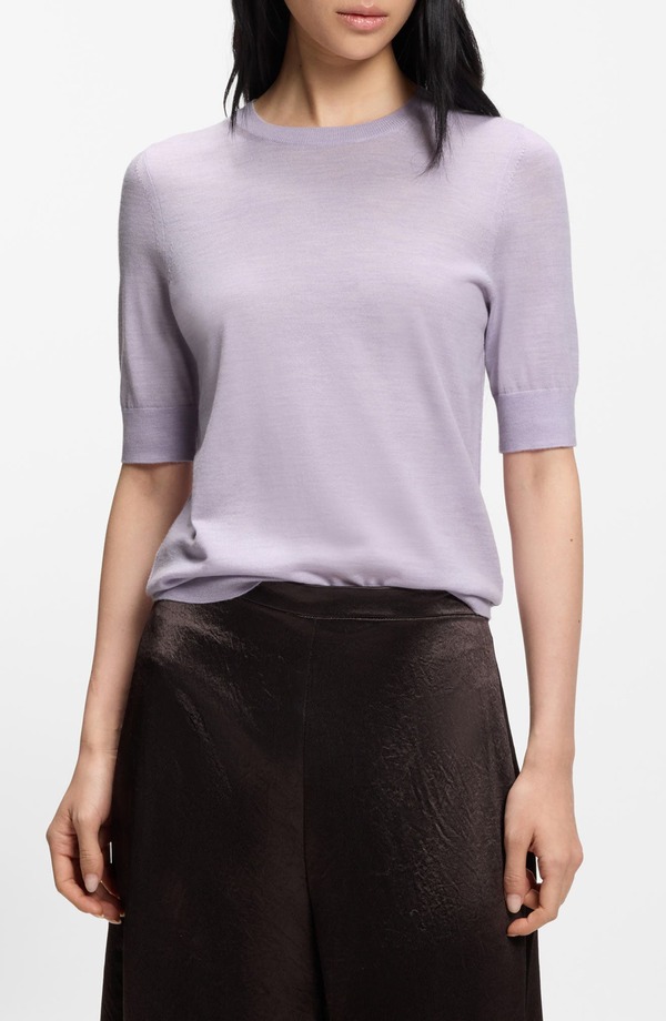 ボス レディース アウター パーカー・スウェット ウール セーター BOSS Farbella Short Sleeve Merino Wool Sweater LAVENDER TIDE ラベンダー|ReVida 店