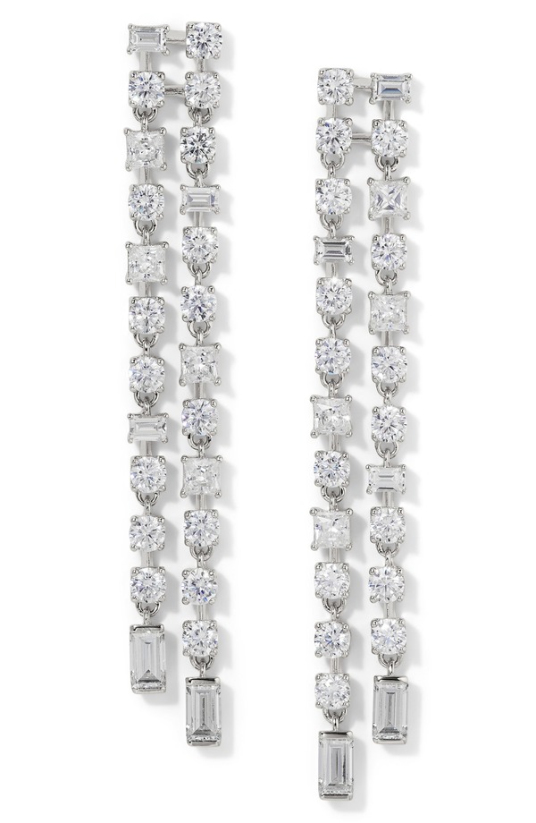 ナディール レディース アクセサリー ピアス・イヤリング Nadri Delphine Cubic Zirconia Double Linear Drop Earrings RHODIUM｜ReVida 店