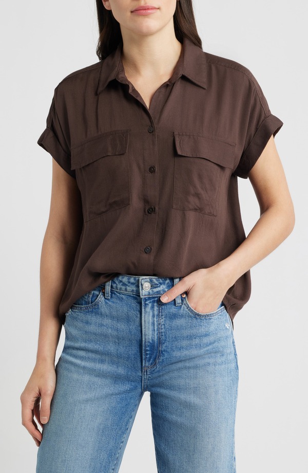 ビーチランチラウンジ レディース トップス シャツ beachlunchlounge Kia Short Sleeve Button-Up Shirt HOT FUDGE｜ReVida 店