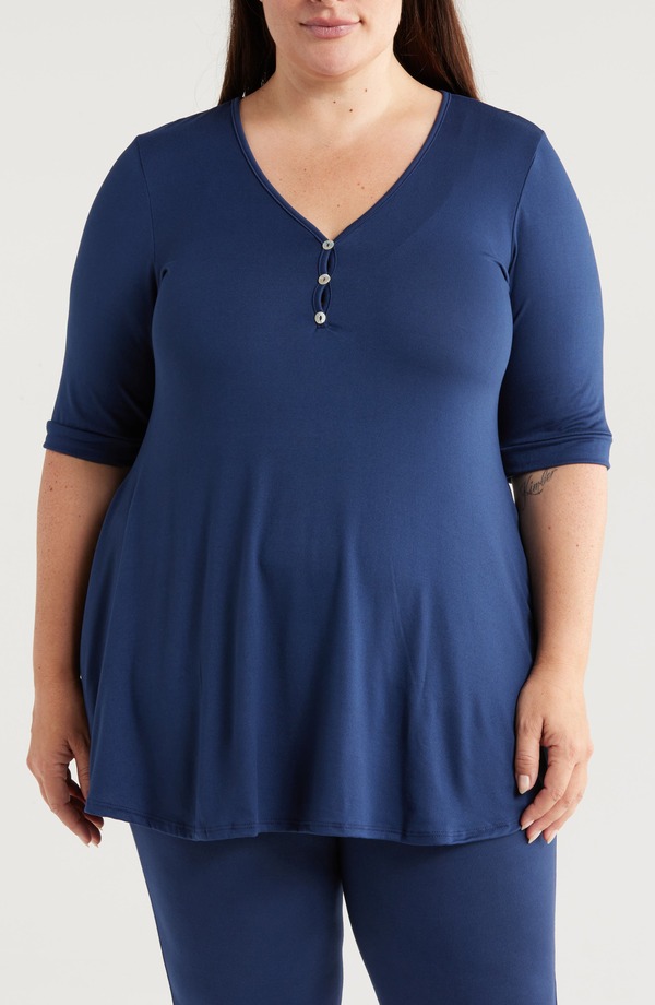 24 セブンコンフォート レディース トップス シャツ プラスサイズ 24seven Comfort Apparel Three-Button Tunic (Plus) NAVY ネイビー｜ReVida 店