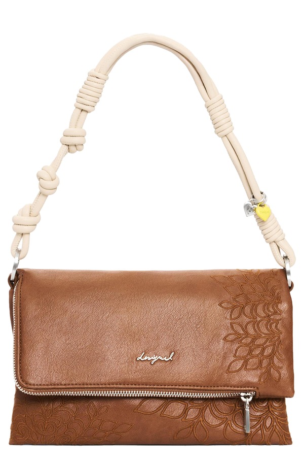 デジグアル レディース バッグ 刺繍 ロゴ Desigual Embroide red Logo Charm Crossbody Bag CAMEL キャメル｜ReVida 店