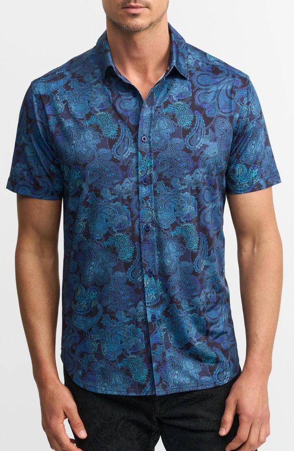 ロバートグラハム メンズ トップス プルオーバー Robert Graham Cusco Performance Short Sleeve Button-Up Shirt Navy 米国海軍