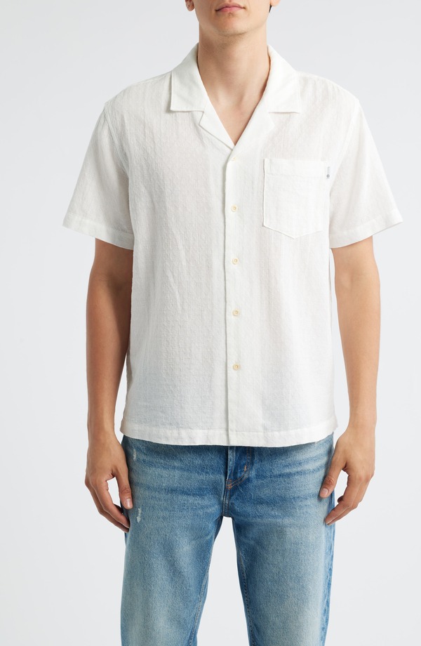 エージー メンズ トップス シャツ コットン リネン AG Foster Cotton & Linen Blend Camp Shirt White ホワイト|ReVida 店