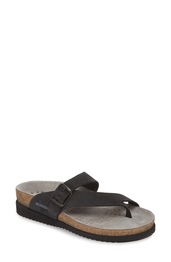 メフィスト レディース シューズ ヒール サンダル Mephisto Helen Toe Loop Sandal Black Nubuck ブラック