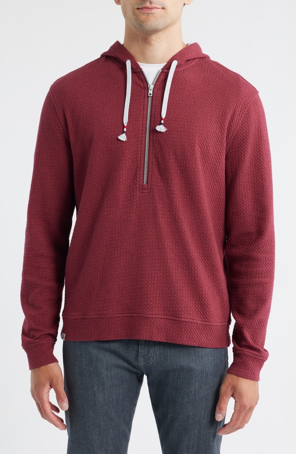 ジョニー オー メンズ アウター パーカー・スウェット ハーフジップ johnnie-O Zoeller Textured Half Zip Hoodie Malibu Red レッド