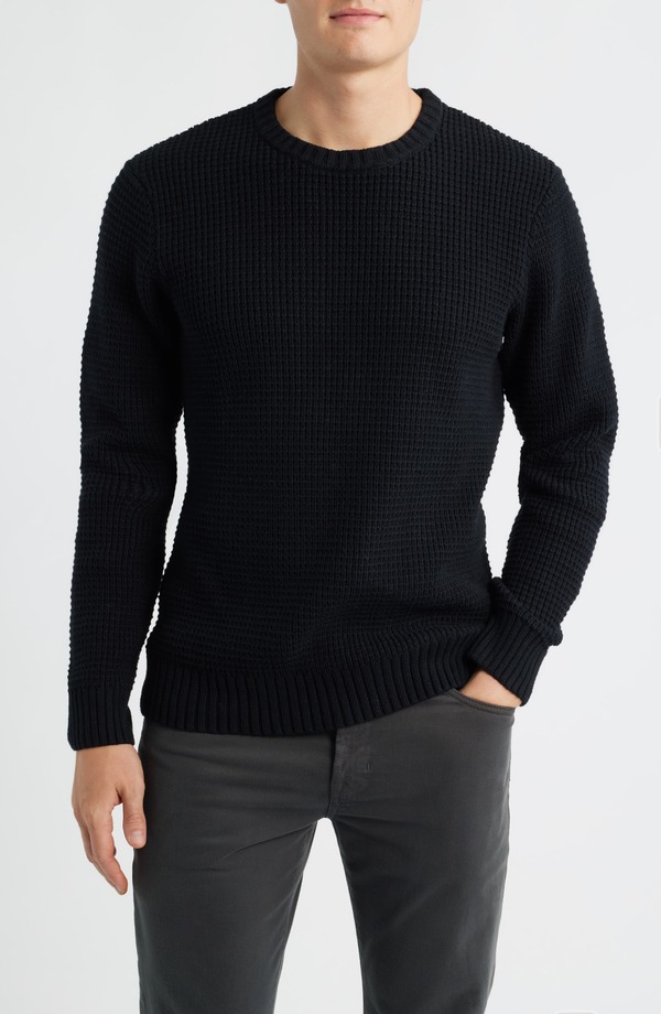ジェームスカンベル メンズ アウター パーカー・スウェット クルーネック セーター James Campbellaggan Waffle Stitch Crewneck Sweater Black ブラック｜ReVida 店