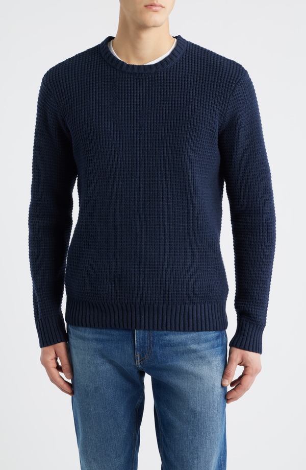 ジェームスカンベル メンズ アウター パーカー・スウェット クルーネック セーター James Campbellaggan Waffle Stitch Crewneck Sweater Navy ネイビー｜ReVida 店