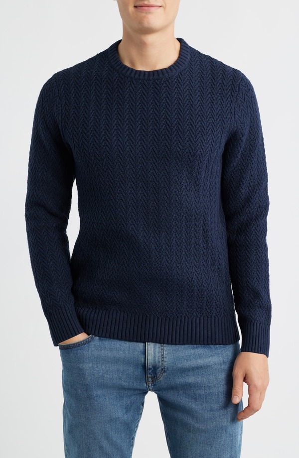 ジェームスカンベル メンズ アウター パーカー・スウェット ウール セーター コットン James Campbell Ayr Herringbone Stitch Cotton & Wool Blend Sweater Navy ネイビー|ReVida 店