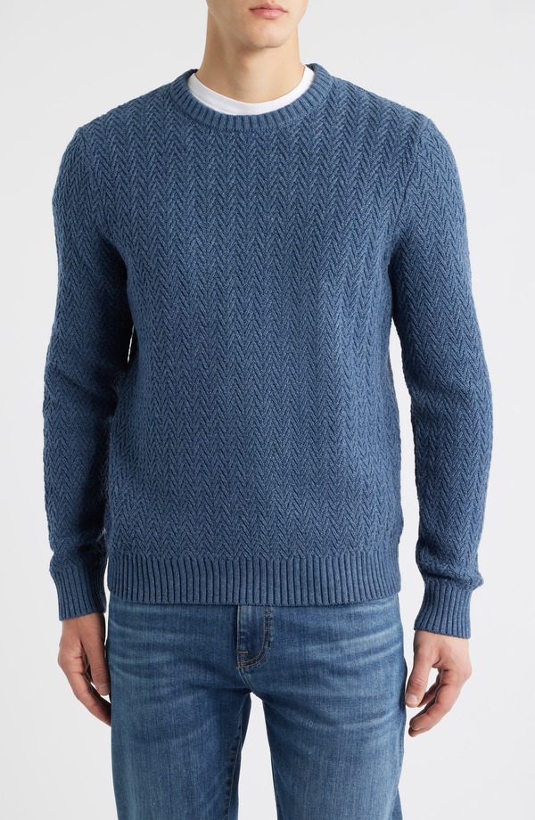 ジェームスカンベル メンズ アウター パーカー・スウェット ウール セーター コットン James Campbell Ayr Herringbone Stitch Cotton & Wool Blend Sweater Sea Blue ブルー|ReVida 店