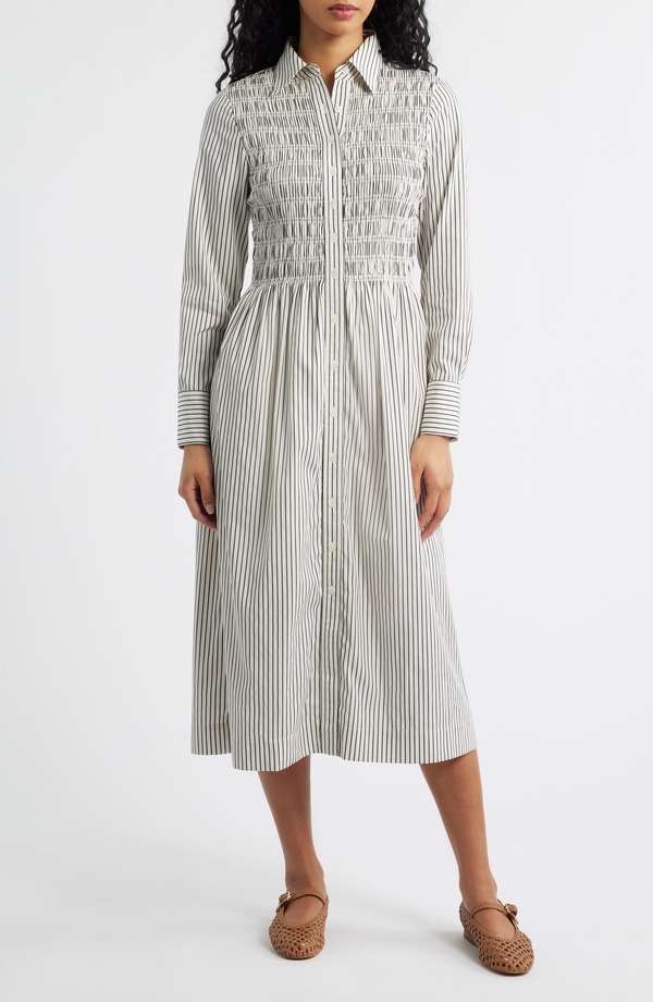 メイドウェル レディース トップス ワンピース ミディ シャツ シャーリング Madewell Smocked Poplin Midi Shirtdress Classic Navy ネイビー
