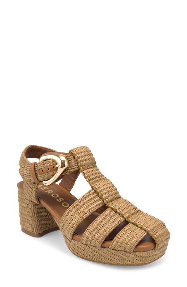 エアロソールズ レディース シューズ ヒール サンダル Aerosolesoave Block Heel Sandal Tan Basket Raffia タン