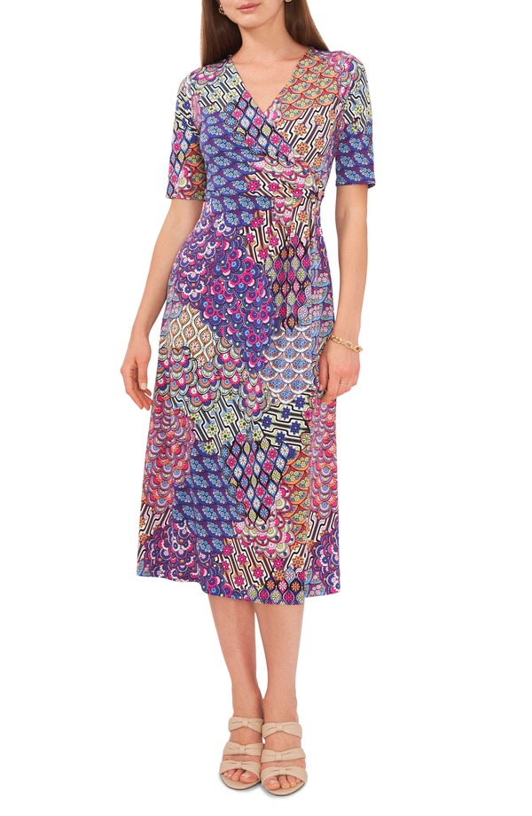 チャウス レディース トップス ワンピース プリント ミディ Chaus Mix Print Fit & Flare Midi Dress COBALT コバルト｜ReVida 店