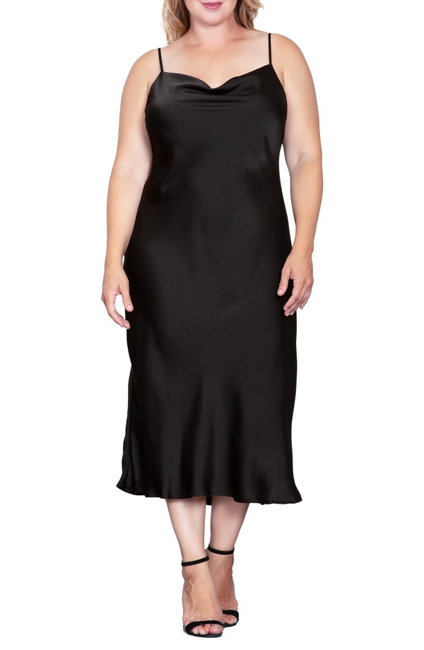 スタンダーズ アンド プラクティス レディース トップス ワンピース プラスサイズ サテン Standards & Practices Cowl Neck Satin Dress (Plus) BLACK ブラック|ReVida 店