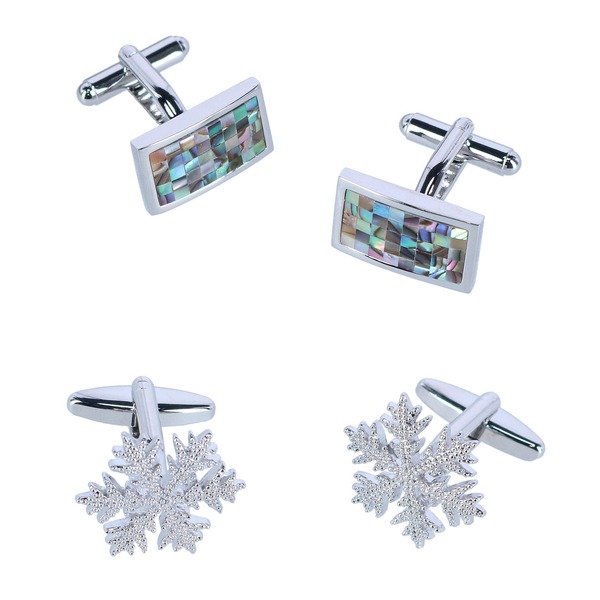 トラファルガー メンズ アクセサリー カフスボタン Trafalgar Cufflink Holiday Pack Snowflake and Mother of Pearl Set Silver シルバー｜ReVida 店