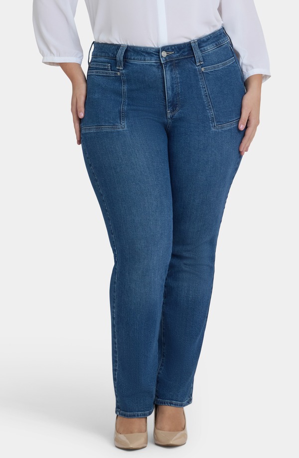 エヌワイディージェイ レディース ボトムス デニムパンツ ストレート プラスサイズ ジーンズ NYDJ Marilyn Patch Pocket Straight Leg Jeans (Plus) LAKE NOTRE-DAME｜ReVida 店