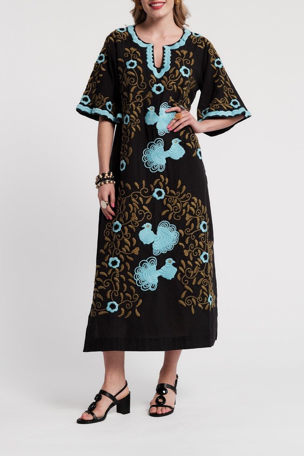 フランセスバレンタイン レディース トップス ワンピース Frances Valentine Peacock Caftan Black/Blue ブラック｜ReVida 店 81,840円