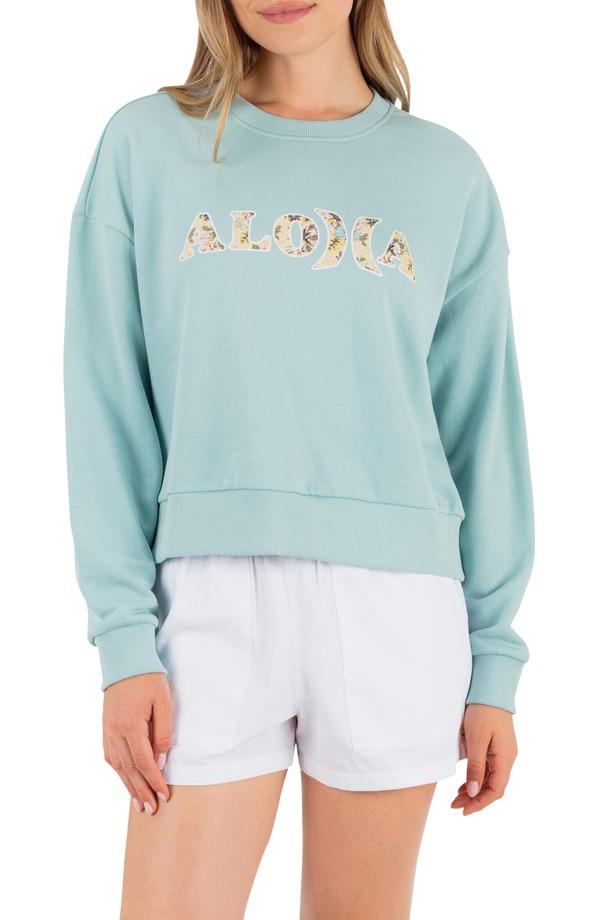 ハーレー レディース アウター パーカー・スウェット シャツ Hurley Hello Aloha Oversize Relaxed Sweatshirt CANAL BLUE ブルー|ReVida 店