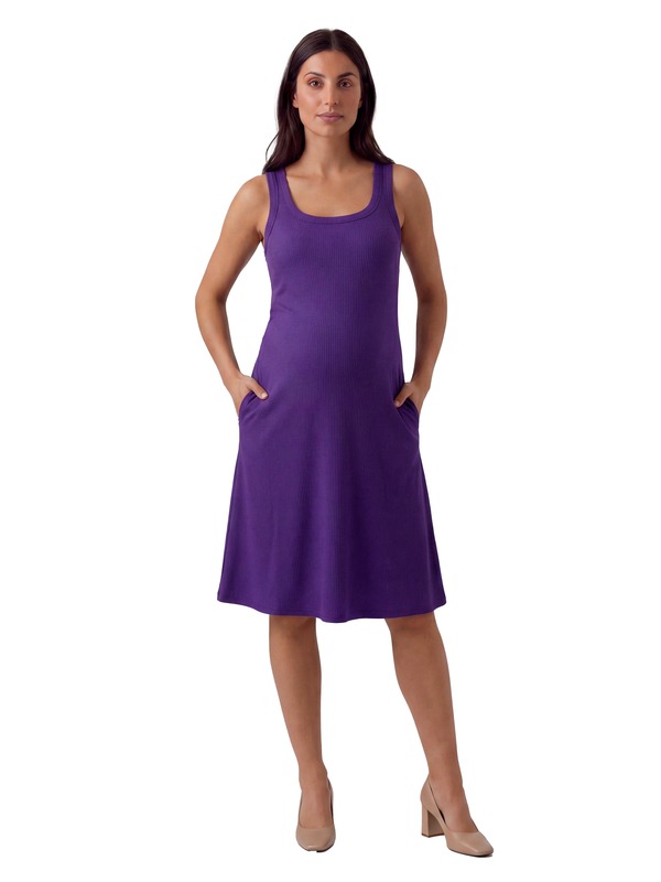 24 セブンコンフォート レディース トップス ワンピース A ライン リブ ミディ ノースリーブ ニット マタニティ 24seven Comfort Apparel Maternity Essential Ribbed Knit Sleevelesscoop Neck Pocket A-Line Midi Dress (Maternity) Purple パープル|ReVida 店