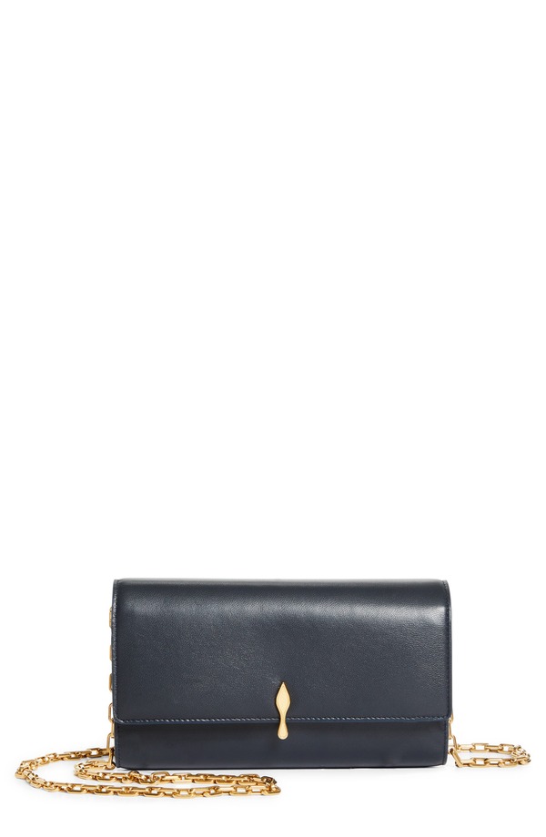 クリスチャン・ルブタン レディース バッグ レザー Christian Louboutin Bettina Leather Wallet on a Chain U423 MARINE/ GOLD ゴールド|ReVida 店