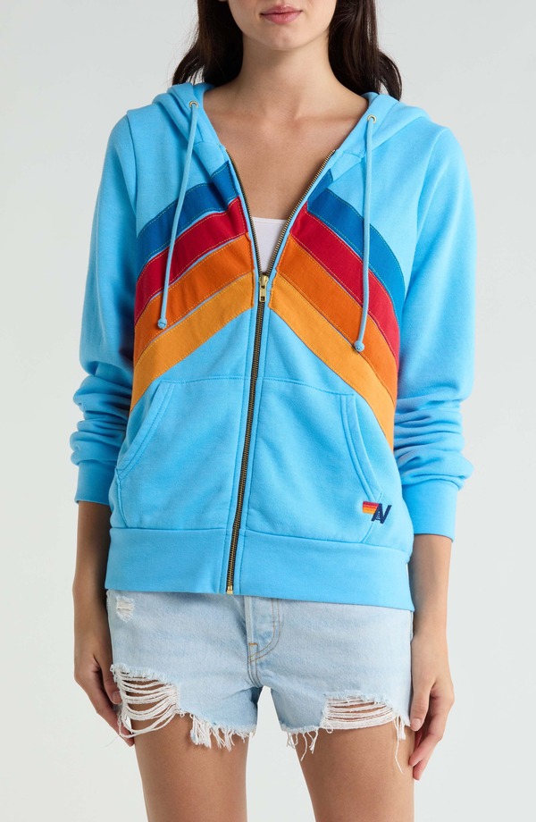 アヴィエイターネイション レディース アウター パーカー・スウェット Aviator Nation Mountain Stitchevron Zip Hoodie SKY|ReVida 店