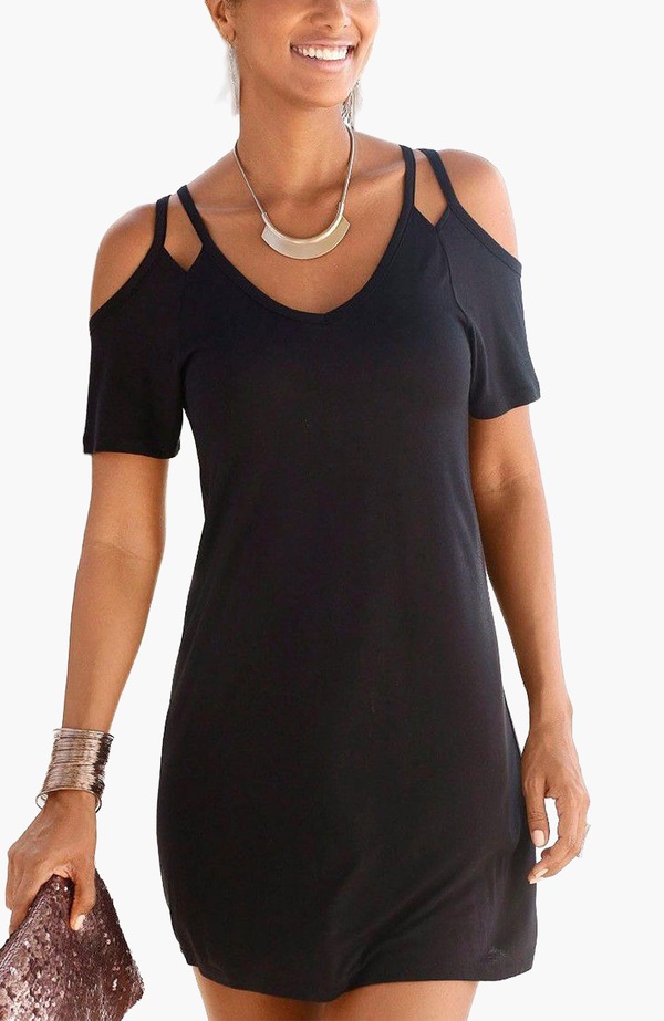 ラスカーナ レディース トップス ワンピース LASCANA Cold Shoulder Dress Black ブラック｜ReVida 店