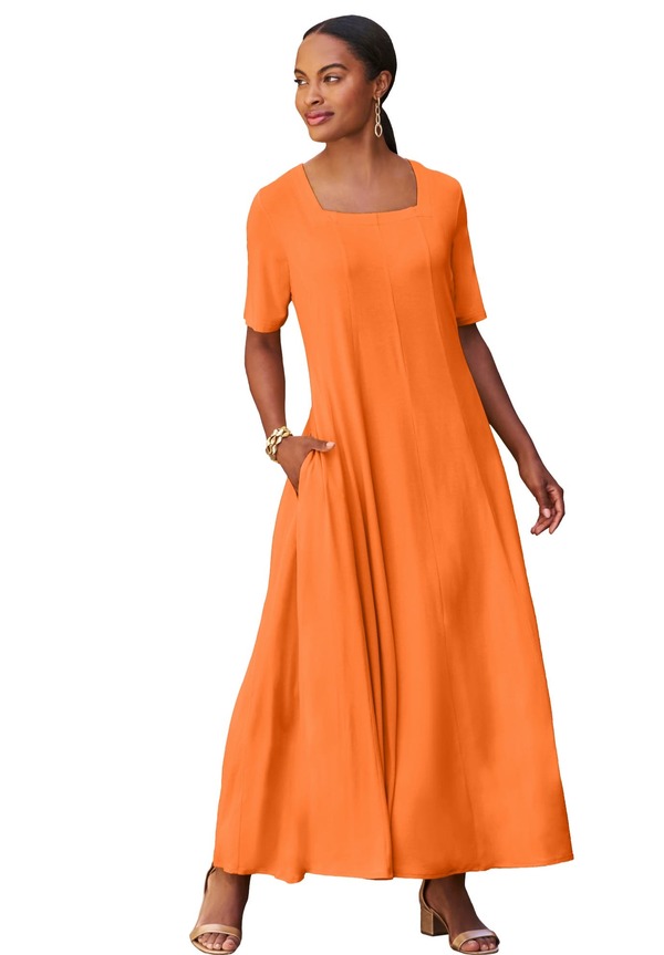 ジェシカロンドン レディース トップス ワンピース プラスサイズ マキシ Jessica London Square Neck Maxi Dress (Plus Regular) ORANGE TWIST オレンジ｜ReVida 店