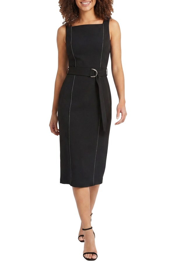 マギーロンドン レディース トップス ワンピース ミディ Maggy London Belted Midi Dress BLACK ブラック｜ReVida 店