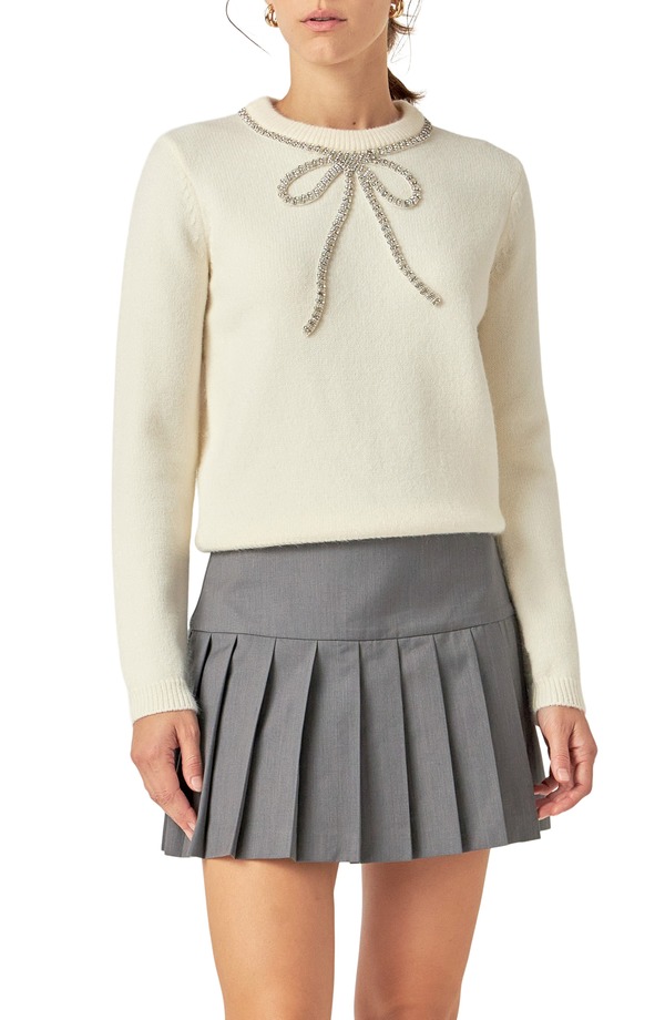 イングリッシュファクトリー レディース アウター ニット・セーター English Factory Rhinestone Bow Sweater OFF WHITE オフホワイト|ReVida 店