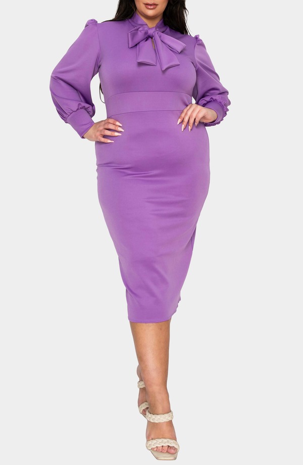 リブド レディース トップス ワンピース プラスサイズ L I V D Anastasia Tie Neck Long Sleeve Dress (Plus) LILAC ライラック|ReVida 店