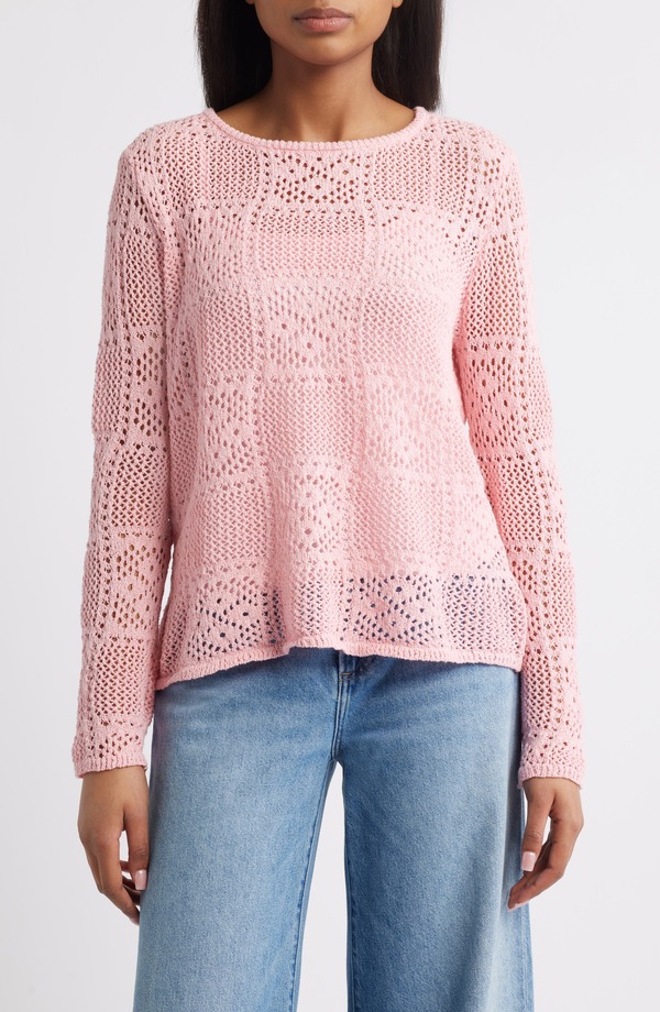 ビーチランチラウンジ レディース アウター パーカー・スウェット セーター beachlunchlounge Tiara Crochet Look Sweater PETAL PINK ピンク｜ReVida 店