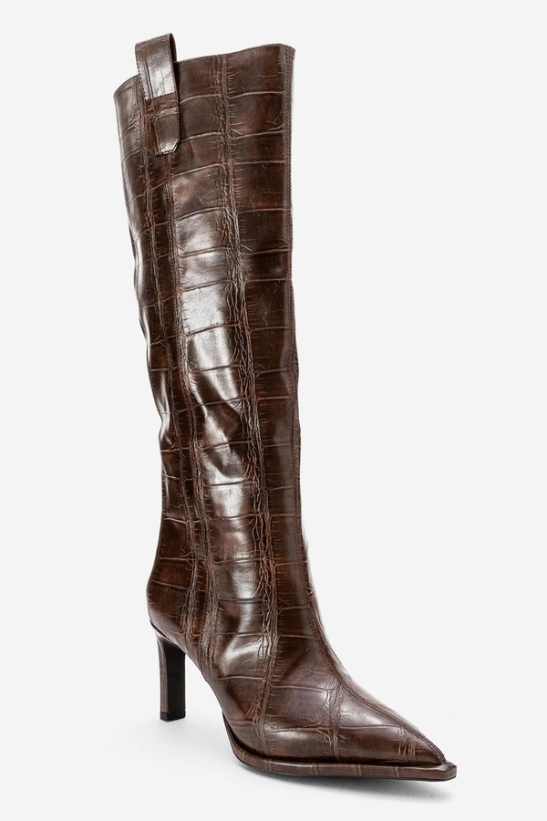 プロローグシューズ レディース ブーツ・レインブーツ Prologue Shoes Lunelle Stiletto Knee High Boot (Women) Brown Print Faux Leather ブラウン｜ReVida 店 36,920円