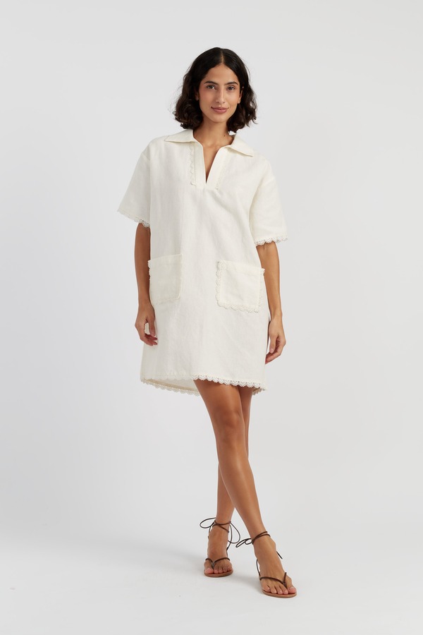 チンティアンドパーカー レディース ボトムス カジュアルパンツ リネン Chinti & Parker Linen-Blend Scallop Tunic Dress Cream クリーム|ReVida 店