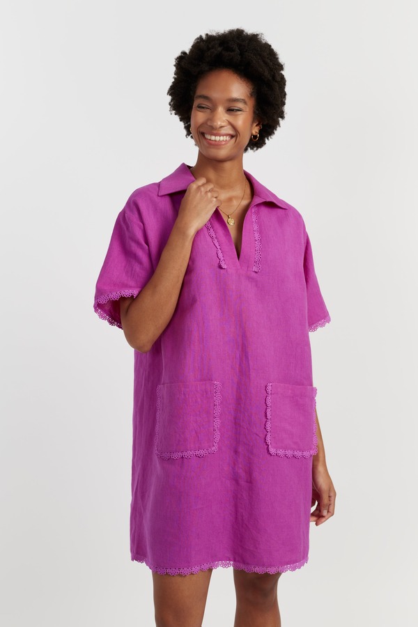 チンティアンドパーカー レディース ボトムス カジュアルパンツ リネン Chinti & Parker Linen-Blend Scallop Tunic Dress Magenta マゼンタ|ReVida 店