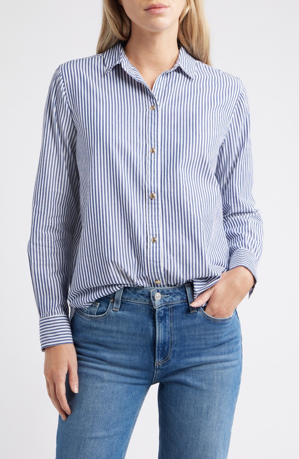 ビーチランチラウンジ レディース トップス シャツ コットン beachlunchlounge Bentley Stripe Long Sleeve Cotton Button-Up Shirt SANTORINI ストライプ|ReVida 店