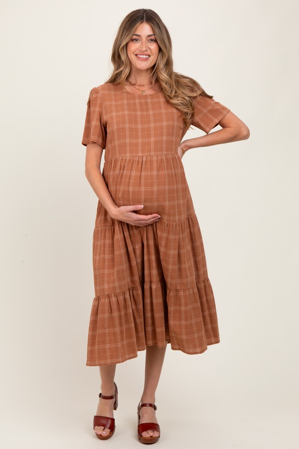 ピンクブラッシュ レディース ボトムス カジュアルパンツ ティアード マタニティ PinkBlush Plaid Tie red Short Sleeve Dress (Maternity) Rust ラスト｜ReVida 店