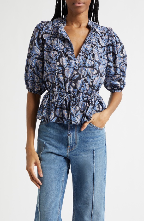 ウラ・ジョンソン レディース トップス シャツ フラワー柄 フラワー Ulla Johnson Elvie Floral Frill Collar Puff Sleeve Top ZINNIA｜ReVida 店 28,470円