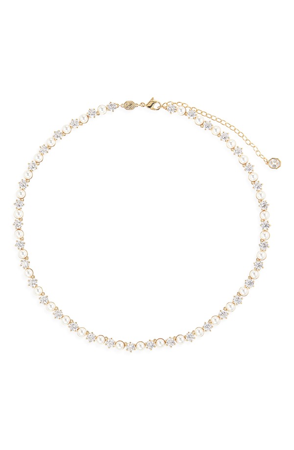 スワロフスキー レディース アクセサリー ネックレス・チョーカー レース Swarovski Matrix Crystal & Faux Pearl Tennis Necklace WHITE/ GOLD ホワイト|ReVida 店