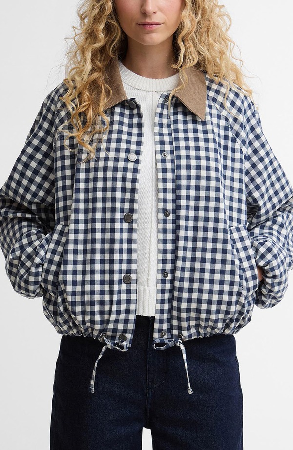 バブアー レディース アウター ジャケット・ブルゾン プリント Barbour Ovingham Check Print Jacket GINGHAM NAVY/ NEUTRAL ネイビー｜ReVida 店