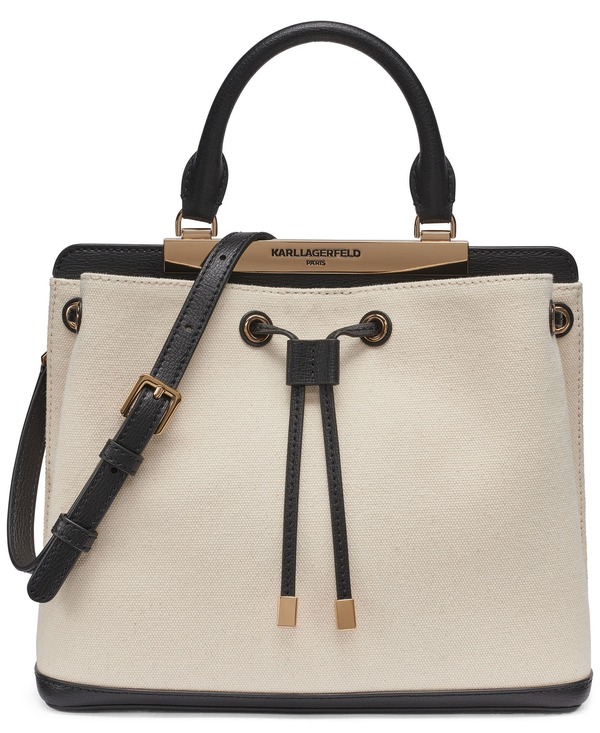 カール ラガーフェルド レディース バッグ KARLAGERFELD PARIS Evelina Canvas Bucket Natural/Black ブラック｜ReVida 店