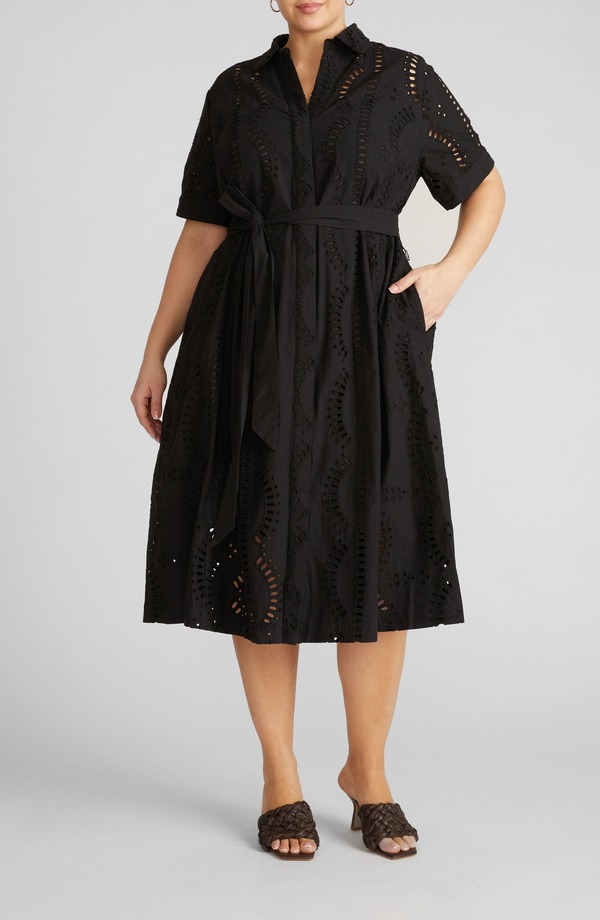 ユニバーサル スタンダード レディース トップス ワンピース プラスサイズ シャツ Universal Standard Eyeletie Waist Poplin Shirtdress (Plus Regular) BLACK ブラック|ReVida 店
