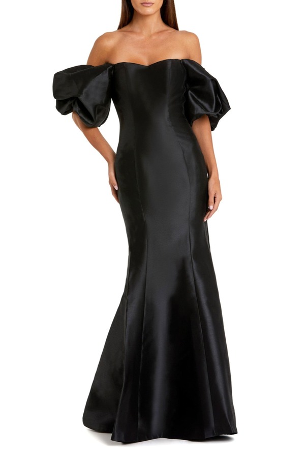 マックダガル レディース トップス ワンピース プチ Mac Duggal Petite Sweetheart Off The Shoulder Puff Sleeve Gown (Petite) Black ブラック｜ReVida 店