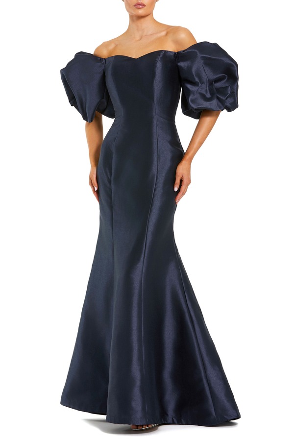 マックダガル レディース トップス ワンピース プチ Mac Duggal Petite Sweetheart Off The Shoulder Puff Sleeve Gown (Petite) Midnight|ReVida 店