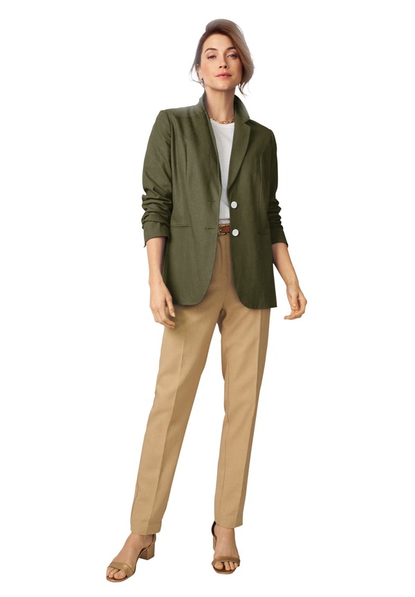 ジェシカロンドン レディース アウター ジャケット・ブルゾン プラスサイズ ブレザー リネン Jessica London Linen Blazer (Plus Regular) DARK OLIVE GREEN グリーン｜ReVida 店