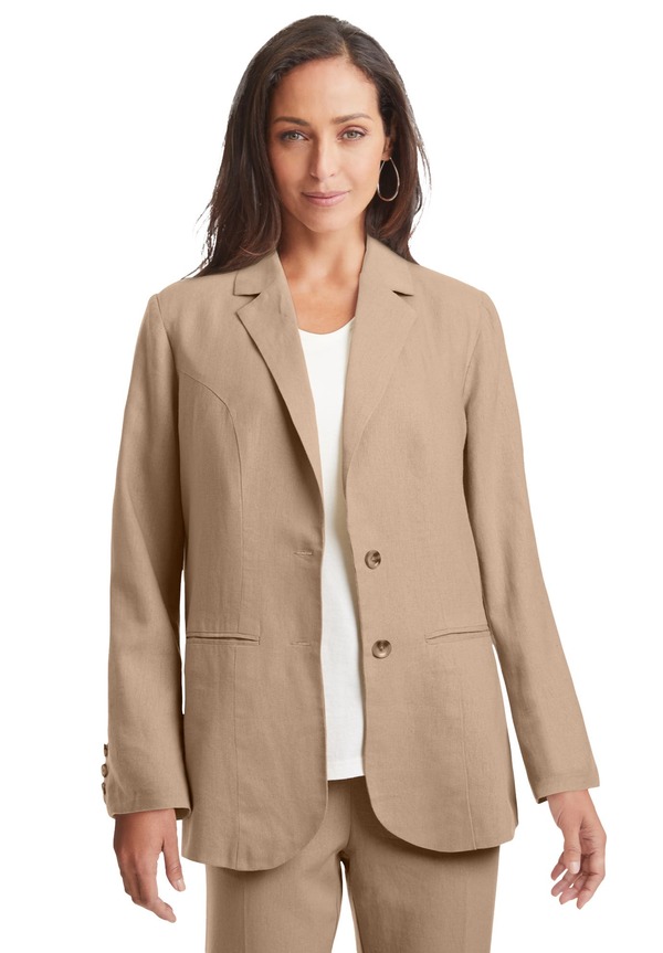 ジェシカロンドン レディース アウター ジャケット・ブルゾン プラスサイズ ブレザー リネン Jessica London Linen Blazer (Plus Regular) NEW KHAKI カーキ|ReVida 店