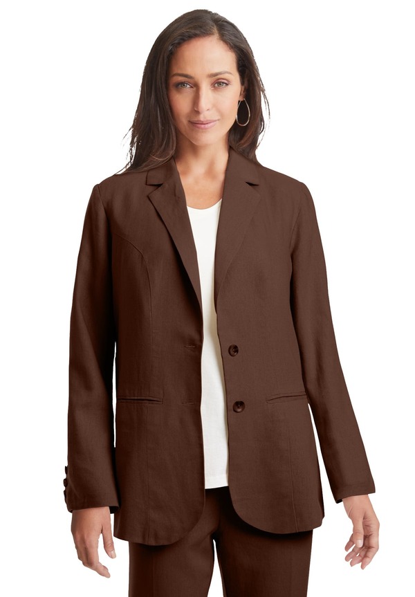 ジェシカロンドン レディース アウター ジャケット・ブルゾン プラスサイズ ブレザー リネン Jessica London Linen Blazer (Plus Regular) RICH BROWN ブラウン|ReVida 店