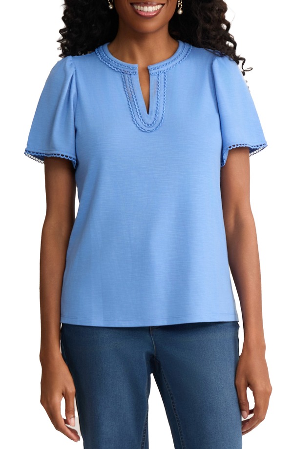 ジョーンズニューヨーク レディース トップス シャツ プチ Jones New York Split Neck Top (Petite Regular) BLUE HORIZON ブルー|ReVida 店