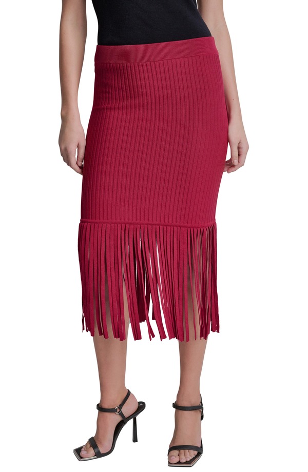 ダナ キャラン ニューヨーク レディース ボトムスカート ミディ フリンジ DKNY Fringe Rib Midi Skirt RHYTHM RED レッド｜ReVida 店 27,160円