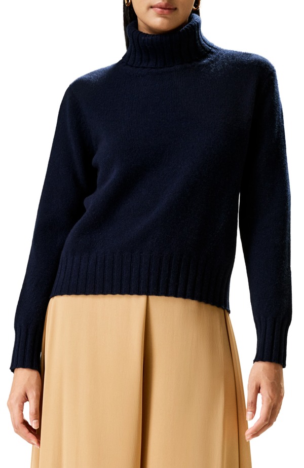 リリーシルク レディース アウター パーカー・スウェット タートルネック セーター Lilysilk Women's Turtleneck Sweater with Rib Hemline Navy Blue ネイビー｜ReVida 店
